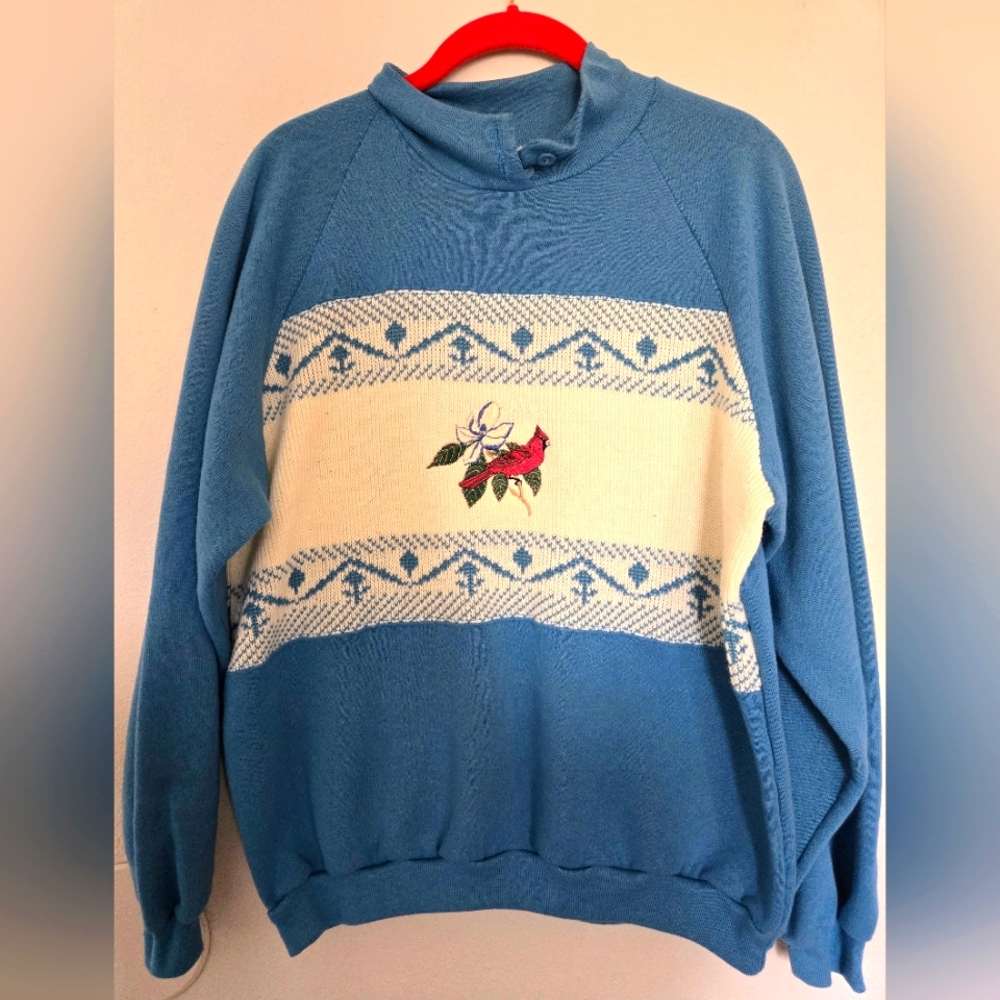 90s vintage Cowl Neck Cardinal Sweatshirt Size Medium Light Blue